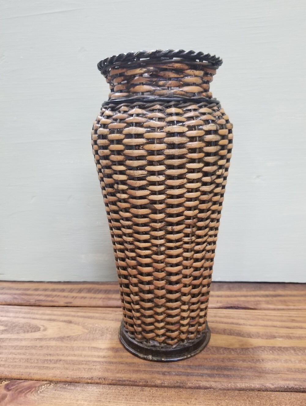 Woven Faux Rattan Vase Neutral Brown